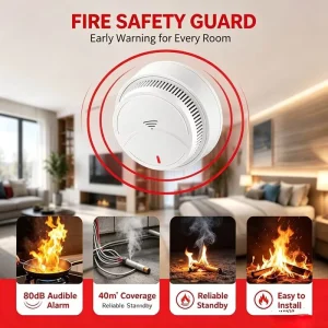 Battery-Powered Photoelectric Smoke Alarm 80 dB Home Office Fire Security Smoke Detector