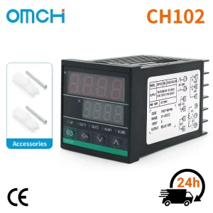 CH102 Digital Thermostat Switch 48x48mm K-Type Input Relay SSR Output Dual Display Single Alarm