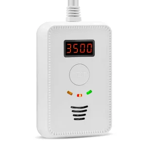 CO and Combustible Gas 2-in-1 Alarm Detector, Dual Voltage 220V/9V, LED Display, Self-Test