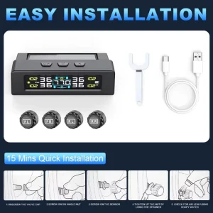 Car TPMS Solar/USB-Powered Tire Pressure and Temperature Monitor with 4 or 6 Sensors