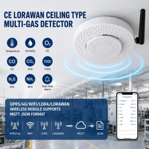 Ce Lorawan Ceiling Type Air Temperature Humidity O2 Co Co2 Tvoc H2S Nh3 Ammonia Gas Meter Monitoring Detector Gas Meter Sensor