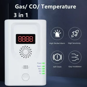 Combined Multi Function 3 in 1 Gas Alarm Detectors Temperature Heat Combustible Gas & CO Carbon Monoxide Gas Detector for Home