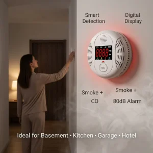 Combined Smoke and Carbon Monoxide Detector with LCD Display, LED Indicators, 80 dB Alarm