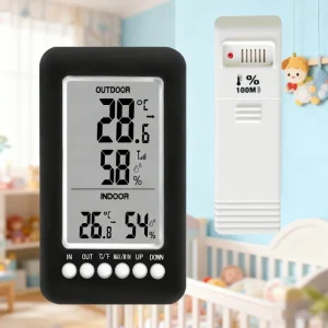 Compact Home Temperature Humidity Thermometer LCD Digital 1 Remote Sensor High Low Alarm ABS OEM ODM Baby Room