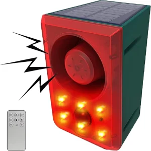 Custom Voice Recording Solar Alarm Remote Control 6LED Motion Sensor 110dB Outdoor Waterproof Strobe Siren for Yard Garden