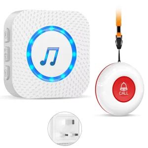 Daytech 500ft 12V Plug In Receiver Waterproof Transmitter Personal Alarm Call Button SOS Panic Bell Elderly Patients 433MHz