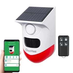 Daytech WiFi Motion Sensor Alarm Outdoor 2 Adjustable Sensitivity 130db Sound Solar Security Siren Light with Tuya APP
