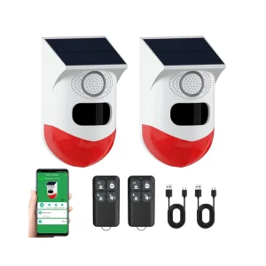 Daytech WiFi Tuya Solar Outdoor Motion Sensor Alarm 130db Sound Security Siren IP67 Waterproof Remote Light Home