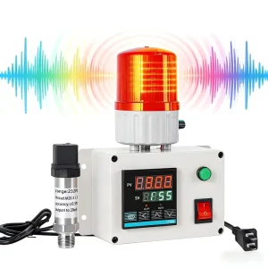 Digital Air Pressure Alarm 232PSI High/Low Pressure Low Water Pressure Siren for Air, Water, and Oil 110V Plastic Stainless Steel