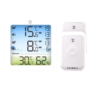 Digital Temperature Humidity Monitor Backlight Max Min Value Alarm Remote Sensor ABS Plastic Large Display Easy