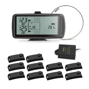 Digital Tire Pressure Monitoring System (TPMS) for Buses and Rigid Trucks with Up to 34 Tires, Solar and USB Charging
