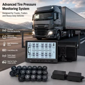 Digital Wireless 433.92MHz TPMS Tire Pressure Monitoring System with External Sensor for Trucks 12-30V