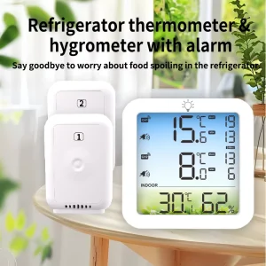 Digital Wireless Temperature Humidity Monitor LCD Backlight Large Display Indoor DC Powered with Max/Min Reading