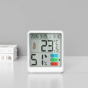 Direct Manufacturer Digital Comfort Indicator Thermo Hygrometer With Calendar Clock Indoor Room Temperature Humidity Monitor