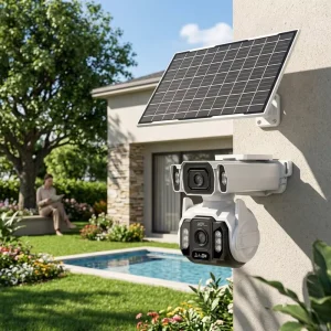 Dual Lens 4G LTE Outdoor Security Camera 2MP CMOS Pan 355 Tilt 100 Two Way Audio Night Vision Human Motion Tracking Built in
