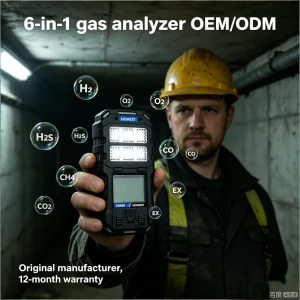 E6000 6-in-1 Gas Detector Meter for CO, H2S, O2, CH4, and CO2, for Flammable and Toxic Gas Detection