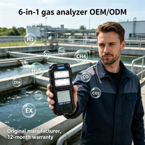 E6000 Chemical Factory Handheld 6 in 1 Multi Gas Detectors IP67 air Tester Co Co2 H2O O2 CO CH4 OEM ODM