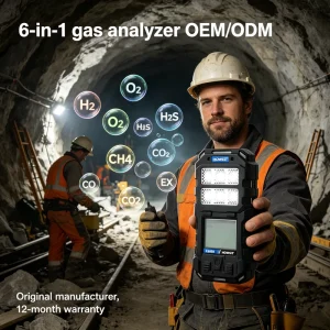E6000 Portable 6 in 1 Gas Detectors for Underground Mining IP67 air Tester Co Co2 Voc H2o O2 CO CH4 OEM ODM