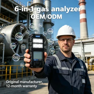E6000 Portable 6 in 1Gas Analyzer for Industrial Rechargeable Lithium air Tester Co Co2 Voc H2o O2 IP67