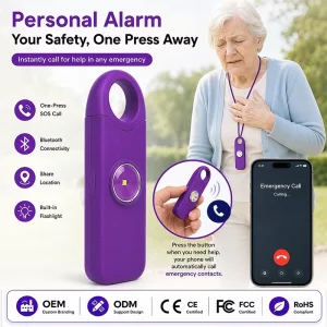 Elderly SOS Alarm Device with Bluetooth Calling Function Rechargeable Personal Security Alarm with LED Light