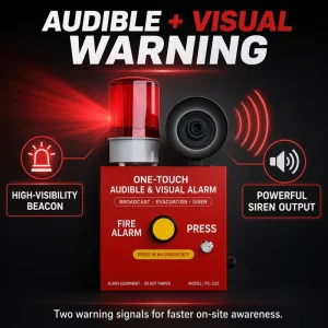 Emergency Push Button Alarm Siren Strobe One Touch Audible Visual Alarm Plastic Material Adjustable Volume 10m Detection Range