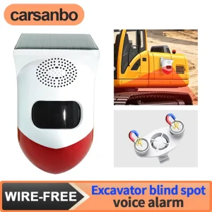 Excavator Blind Spot Solar Powered Outdoor Infrared Sound and Light Alarm with Voice Prompt
