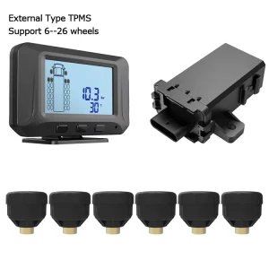 External and Internal Tire Pressure Monitor for 2/4/6/8/10/12/14/16/18/22 Wheels, Container and Dump Truck Trailer, with Signal Amplifier
