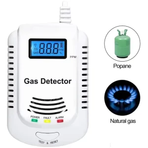 FD808L Combustible Gas Detector Voice Warning Alarm Kit EU Plug-in LCD Display