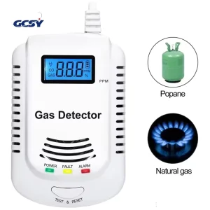 FD808L Gas Detector Voice Warning Kitchen Alarm Kit Independent EU Plug in Combustible Natural LCD Display Gas Leak Sensor Alarm