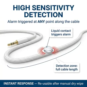 Factory Direct 150C Max Temperature Liquid Leakage Alarm Sensor with Custom-Length Water Leak Sensing Cable