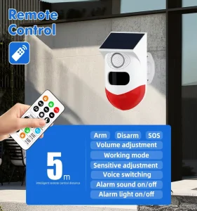 Factory Outdoor Solar PIR Motion Sensor Alarm with Remote Control Waterproof Strobe Light Siren for Home Security
