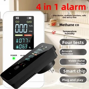GC03 4 in 1 Alarm Device Carbon Monoxide Detector Sound Light ABS Material Multi Function Temperature Humidity Household