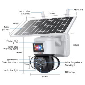 HD 3K 6MP 12X Zoom Dual Lens View Camera 6W Outdoor Waterproof Human Tracking Security System Solar Network Camera