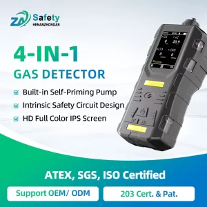 Handheld 4 in 1 Gas Detector Combustible Oxygen Carbon Monoxide Hydrogen Sulfide