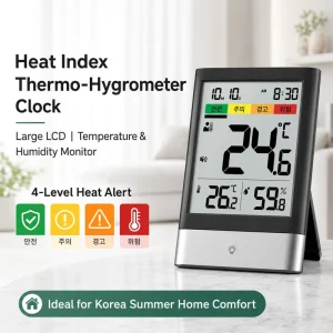 Heat Index Meter Indoor Digital Weather Station Clock Thermo-Hygrometer Large LCD Temperature Humidity Alarm