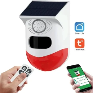 High Decibel Solar Wireless PIR Motion Sensor Siren Light 120dB Remote Control Outdoor Waterproof Security Alarm