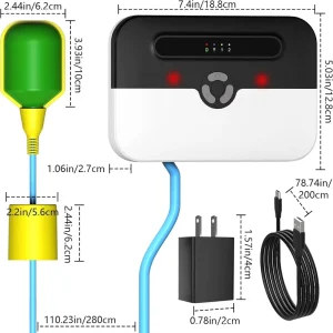 High Precision Float Level Alarm with Backup Battery, WiFi App Notification and Water Level Sensor Detector
