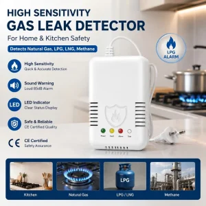 High Sensitivity Gas Leak Detector for Kitchen Natural Gas LPG LNG Methane with LED and Sound Warning