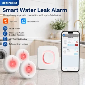 High-Sensitivity Water Leakage Sensor Kit with Smart Hub Gateway Wireless App Alert Flood Detector for Hotel and Home