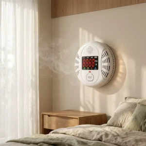 Home Composite Smoke and Carbon Monoxide Detector Combined Detector with LCD Display and LED Indicators 80 DB Alarm
