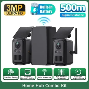 Home Hub Combo 500M Wifi Distance One Key Paring Mini Size 4CH Human Detection WIFI Kits Panoramic PTZ Solar Network Camera