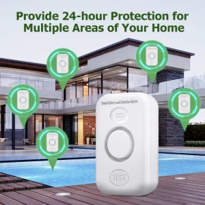 Home Security System Water Leak Detector with Multi contact Sensor 24 hour Protection Sound Alarm for Drip Leak Detection