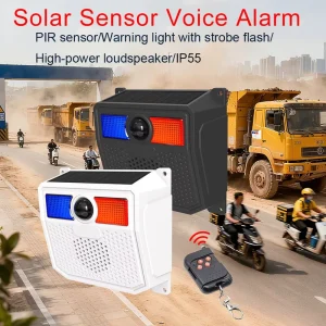 IP55 Voice Warning Device ABS Solar Powered Water Resistant Sound Alarm Motion Sensor for Truck Crane Construction Home Security