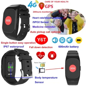 IP67 Waterproof Emergency Call 4G Smart Watch with HR BP SP02 Monitoring for Elderly Parents Health Care Y6T