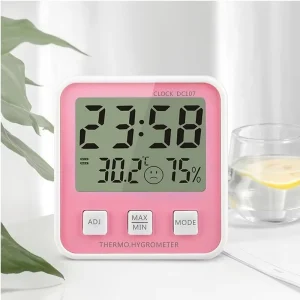 Indoor Digital Temperature and Humidity Thermometer With Alarm Clock, LCD Display, and Max/Min Memory