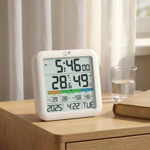 Indoor Digital Thermometer Humidity Meter LCD Display Battery Powered Alarm Plastic Monitor for Home Bedroom Baby Room Office