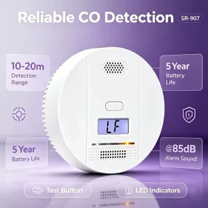 Indoor Home CO Alarm Battery-Operated Carbon Monoxide Detector with Test Button and LED Indicator