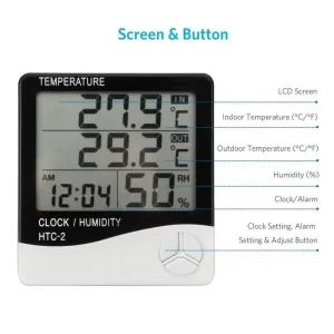 Indoor Room LCD Electronic Temperature Humidity Meter Digital Thermometer Hygrometer Weather Station Alarm Clock HT C 2