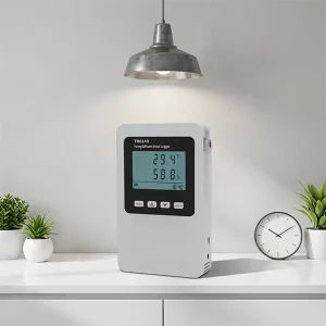 Industrial 12V DC Powered WiFi Temperature Humidity Monitor with 750mAh Battery Backup High Temperature Sensor for Warehouse