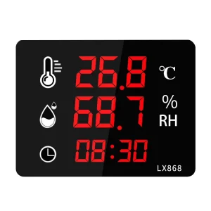 Industrial Digital Temperature Humidity Meter 0.3C 2%RH Accuracy External Probe Electronic Alarm USB Charging LED Display